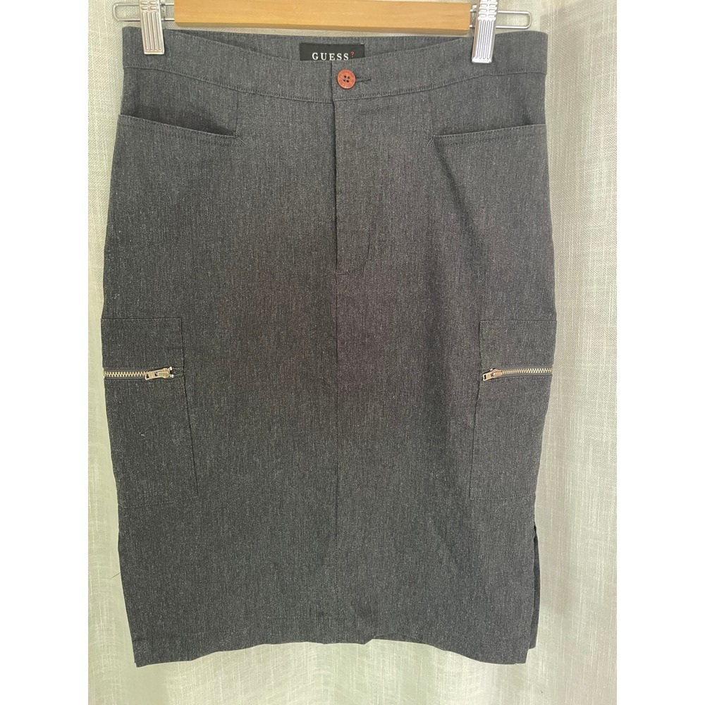 Vintage‎ Guess Jeans Gray Pencil Skirt Size 27 Zipper Pocket Casual Utility Y2K